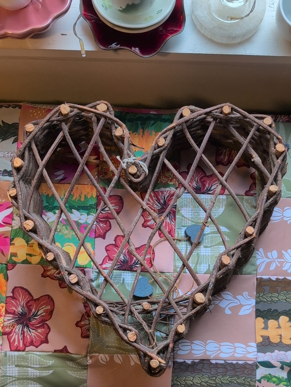 Woven Heart Shaped Decorative Basket - Brown - Picture 5 of 5